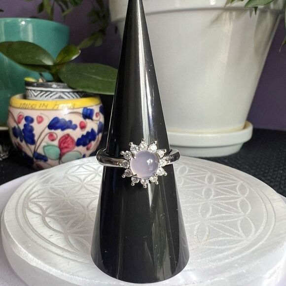 Rose Quartz Crystal Halo Cubic Zirconia Ring Adjustable Size 7.5‎ - Picture 2 of 15